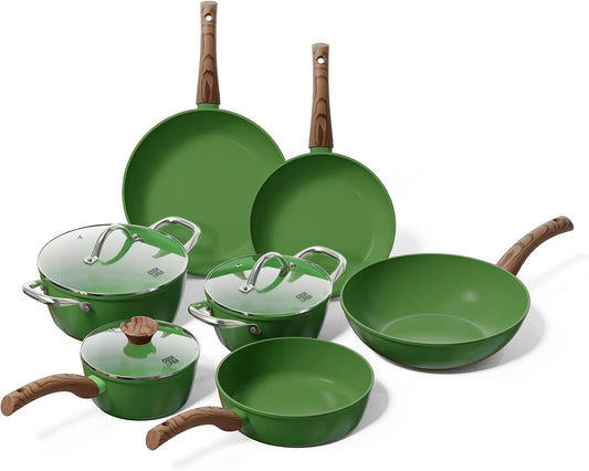 Batterie, batterie de casseroles et poêles, revêtement antiadhésif, 7 pièces, vert, aluminium, cuisine Go Green 7 pièces- Induction