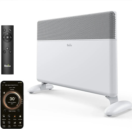 Radiateur électrique, 1500 W, roulettes de déplacement, Wi-Fi, thermostat, blanc, App & Télécommande