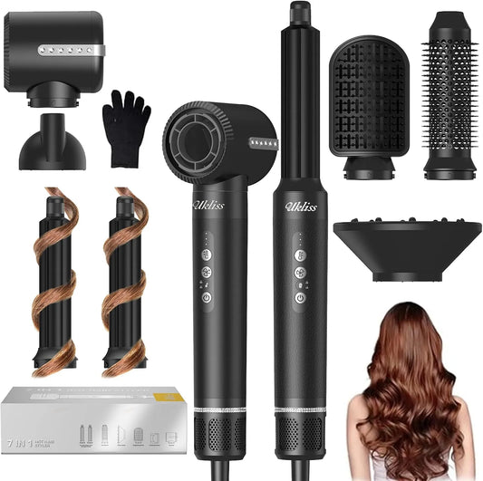 Lisseur cheveux, 1400 W, fer à lisser, UKLISS, Air Styler Set avec 1400w Brosse Soufflante Brushing, Sèche Cheveux 7 en 1 Pro