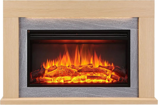 Radiateur électrique, 2000 W, BALDERIA, minuteur, éclairage LED, thermostat, effet 3D, Foyer électrique sur Pieds avec Effet de Flammes 3D