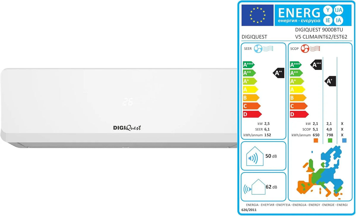 Climatiseur 9000BTU R32, classe énergétique D, Wi-Fi, effet 3D, Inverter, CLIMA00062, flux d'air 3D, Wifi intégré, SEER 6, SCOP 5, classe d'efficacité
