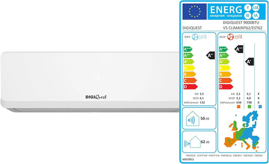 Climatiseur 9000BTU R32, classe énergétique D, Wi-Fi, effet 3D, Inverter, CLIMA00062, flux d'air 3D, Wifi intégré, SEER 6, SCOP 5, classe d'efficacité