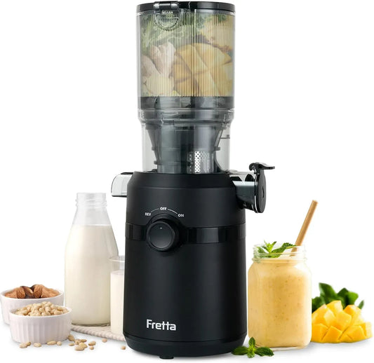 Extracteur de jus, 1 L, 200 W, noir, Grande Ouverture de 108mm Slow Juicer, 1L Capacité, Sans BPA