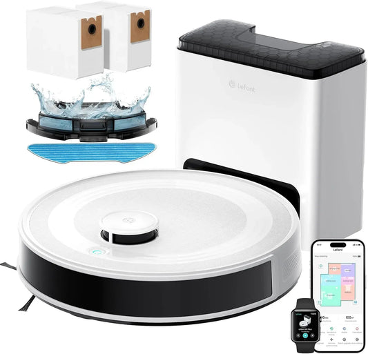 Lefant Robot aspirateur, 2,5 L, Wi-Fi, blanc, Vidage Automatique avec Sac 2,5L, WiFi/App/Alexa, Évitement PSD