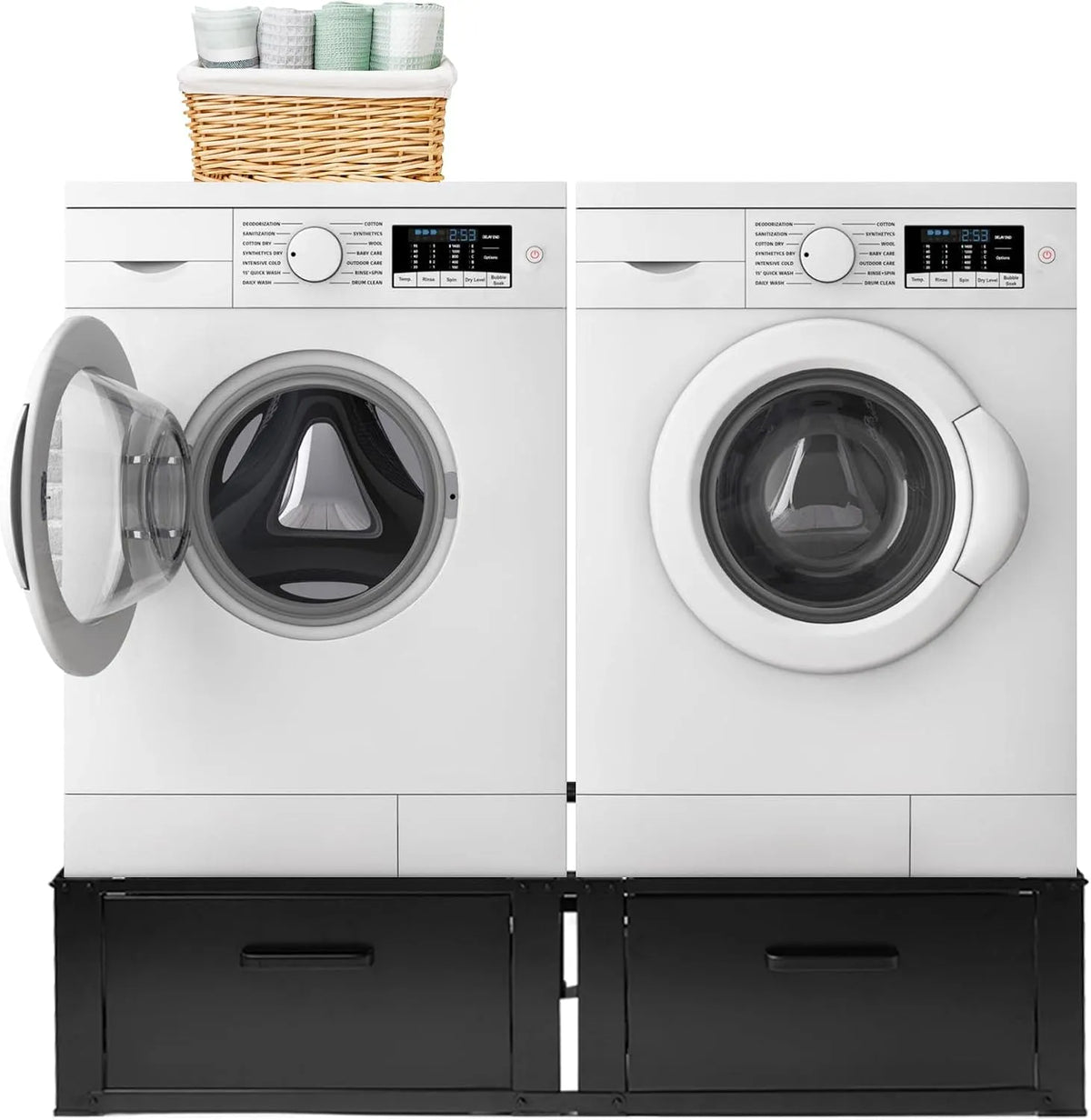 Lave-linge, noir, Structure Solide pour Meuble Buanderie, Vonia Double Support Machine a Laver et Seche Linge Noir