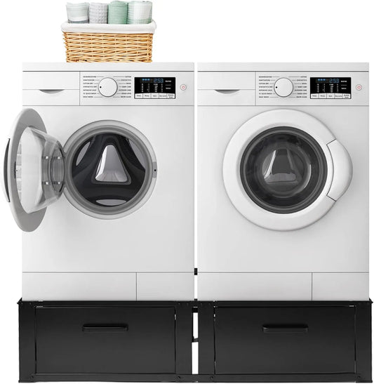 Lave-linge, noir, Structure Solide pour Meuble Buanderie, Vonia Double Support Machine a Laver et Seche Linge Noir