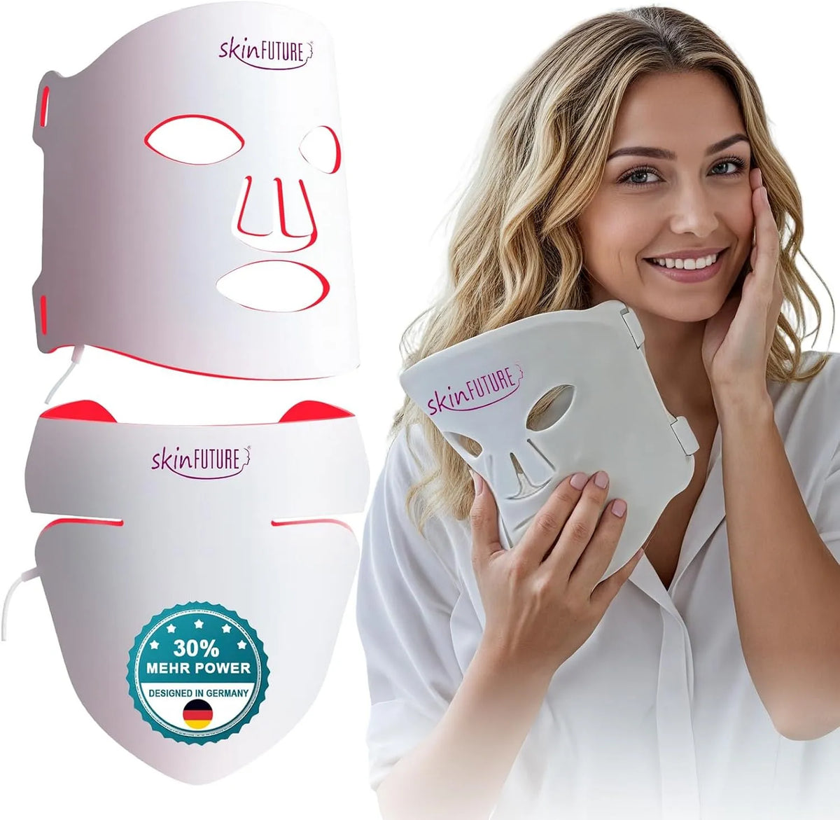 l'acné et pour, Masque LED pour le visage, 480 LED, 4 modes d'éclairage, le cou et le décolleté, rouge, infrarouge proche NIR