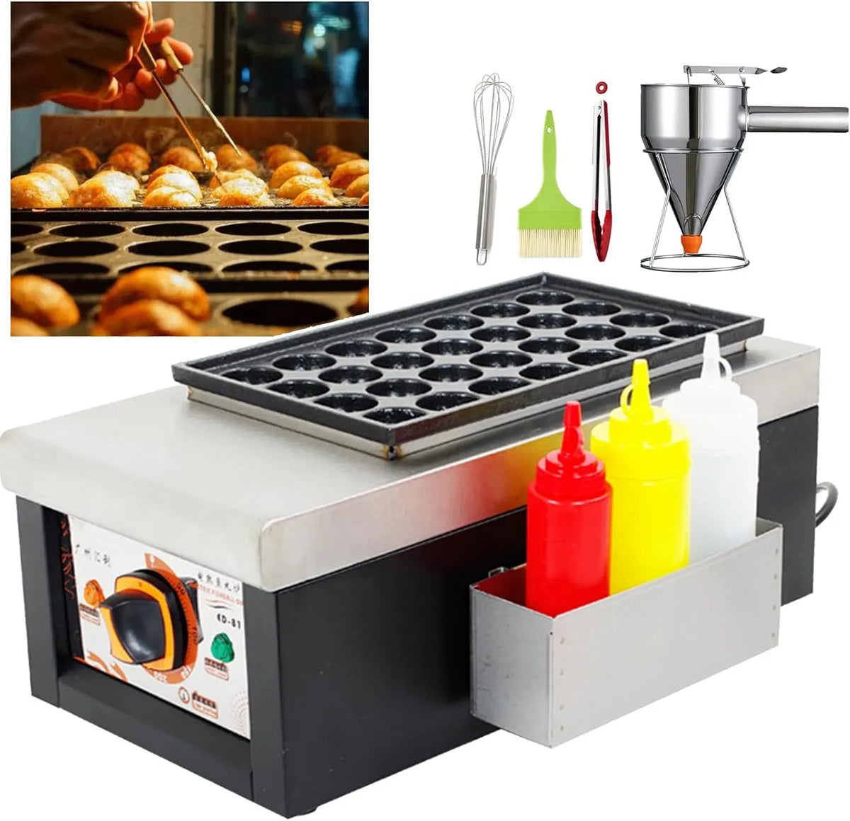 Ustensile de cuisson, portable, acier inoxydable, Appareil à takoyaki Portable, 1,65 KW