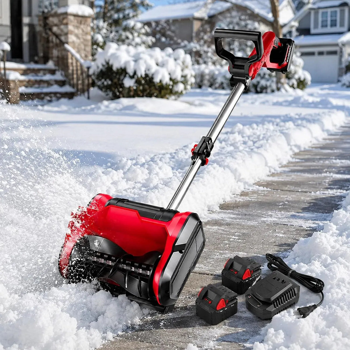V 4 Magasins Et Chantiers, écoles, Pelle à Neige électrique 1200 W, 2 Batteries, Largeur 30 Cm, 0 Ah Pour Déneiger Sans Fil Autour Des Maisons