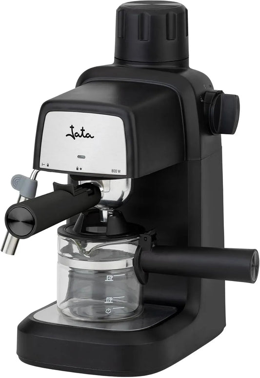 Mousseur à lait, 800 W, émulsionneur à lait, Jata JECA2201, vapeur, cafetière compacte avec carafe en verre 240 ml, 2-4 cafés
