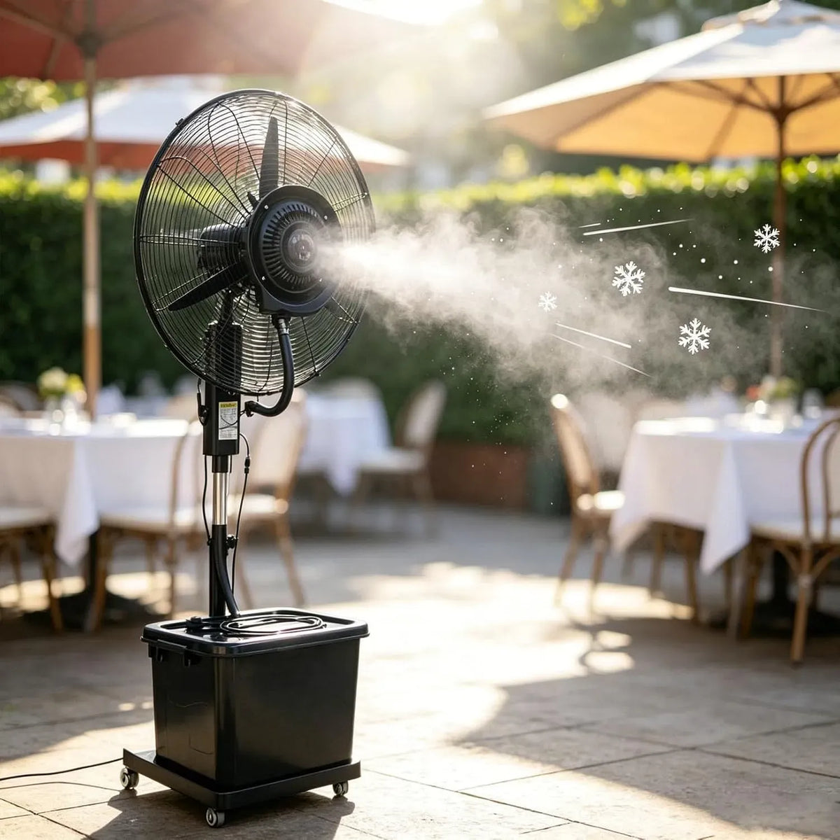 Climatiseur, 200 cm, 42 L, Ø 81 cm, roulettes de déplacement, 3 vitesses, oscillation, Ventilateur Brumisateur 42L sur Pied avec Eau