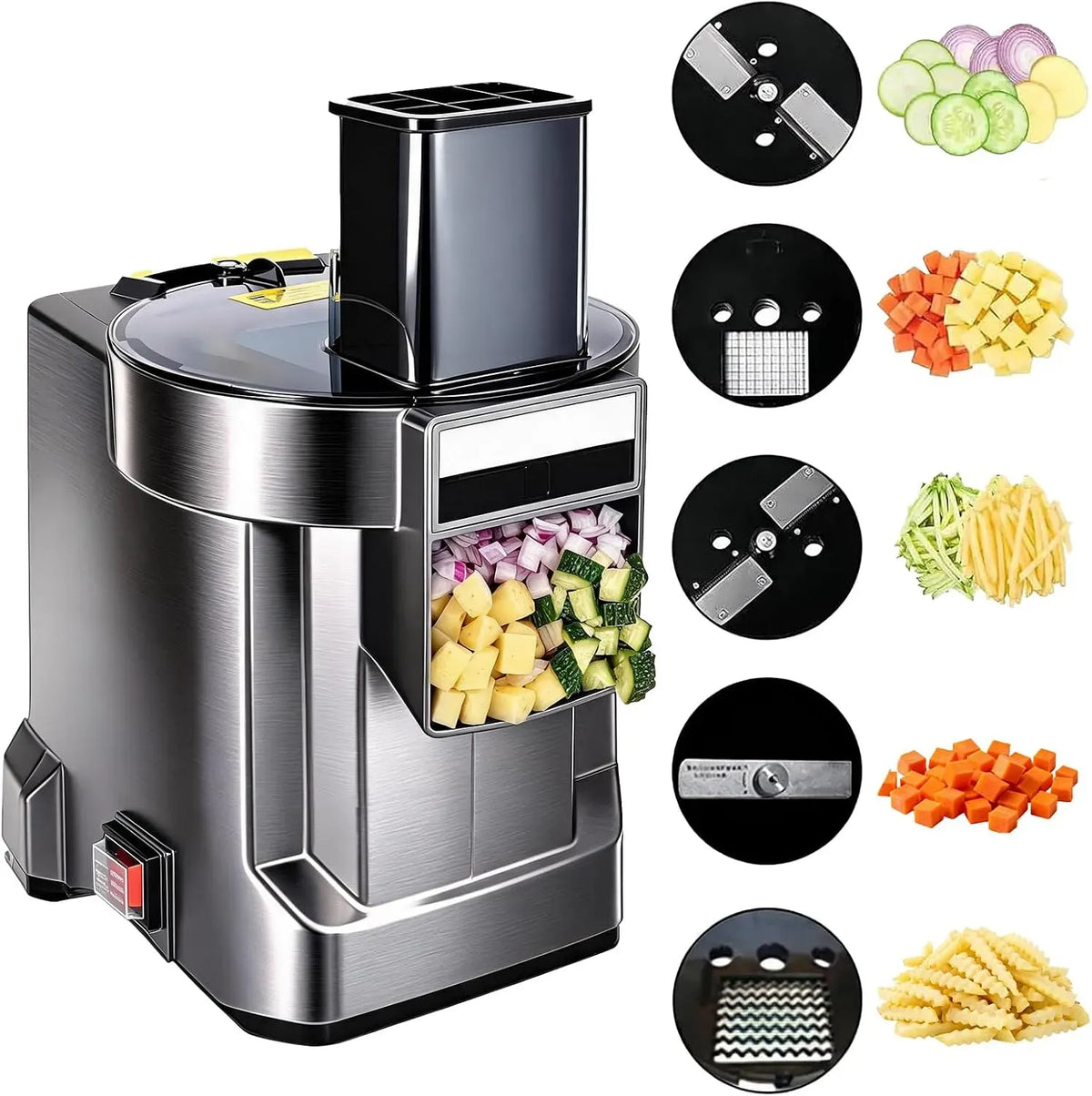 Carottes Oignons Et Concombres, éLectrique Multifonctionnel 100w Coupe-Fruits Professionnel équipé de 4 Lames En Acier Inoxydable Pour Pommes De Terre