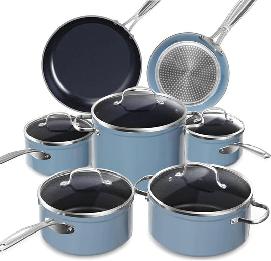 Batterie, batterie de casseroles et poêles, 12 Pièces, bleu, Cuisine 12 Pièces