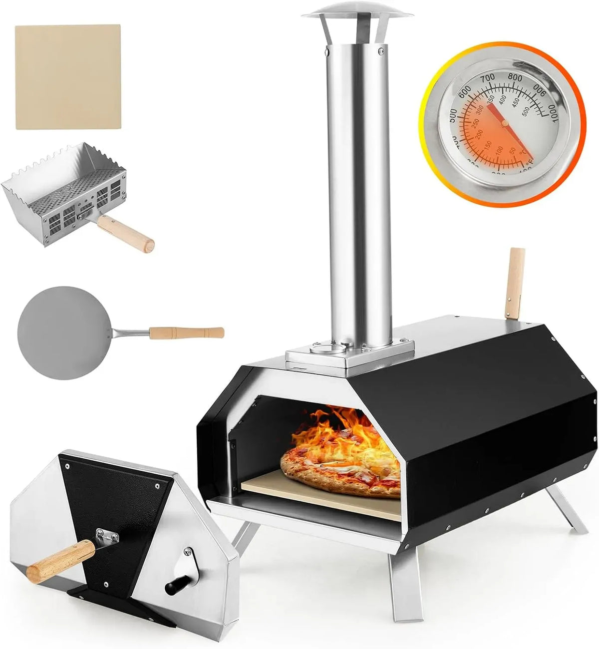 Four électrique à pizza, 30 cm, GYMAX, extérieur, camping, acier inoxydable