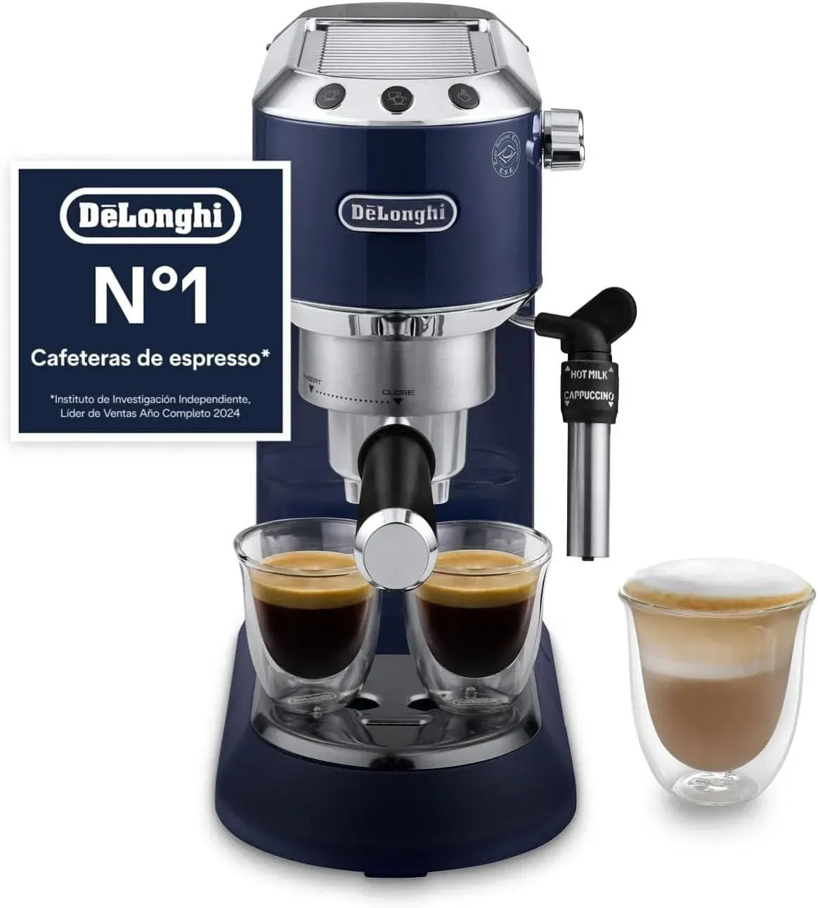 De'Longhi EC685.BL Mousseur à lait, 15cm, émulsionneur à lait, Expresso et Cappuccino, Dosettes ESE Compatibles