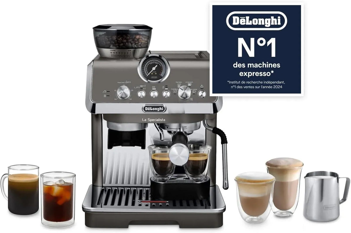 De'Longhi EC9255.T Mousseur à lait, émulsionneur à lait, Broyeur 15 Réglages, Machine à Espresso 4 Boissons, 3 Températures