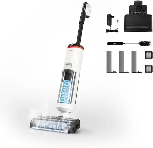 Aspirateur, 450 W, Polti WD50C, vapeur, blanc, Rollysteam sans Fil, Nettoyeur de Sols avec Fonction Vapeur