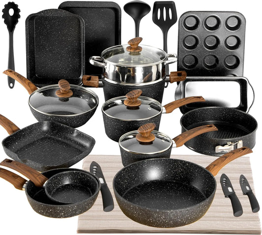 Ustensile de cuisson, noir, ustensile de cuisine, 30 pièces, Kitchen Academy Ensemble de 30 pièces Casseroles et Poêles Noir