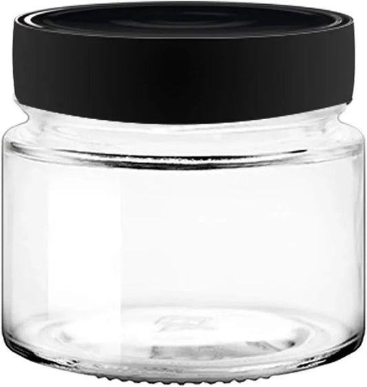 H81mm capacité 212 ML, IRIOS -, Lot de 48 bocaux en Verre Transparent, Capsules Noires stérilisables 70mm incluses