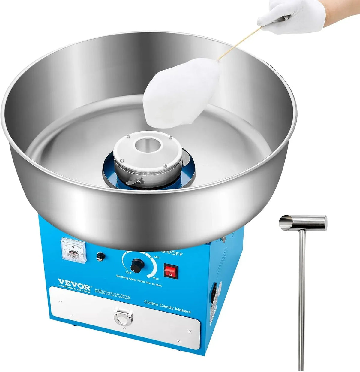 VEVOR Machine à barbe, appareil à barbe à papa, 52 cm, 1000 W, professionnel, acier inoxydable, bleu, pour anniversaire d'enfant