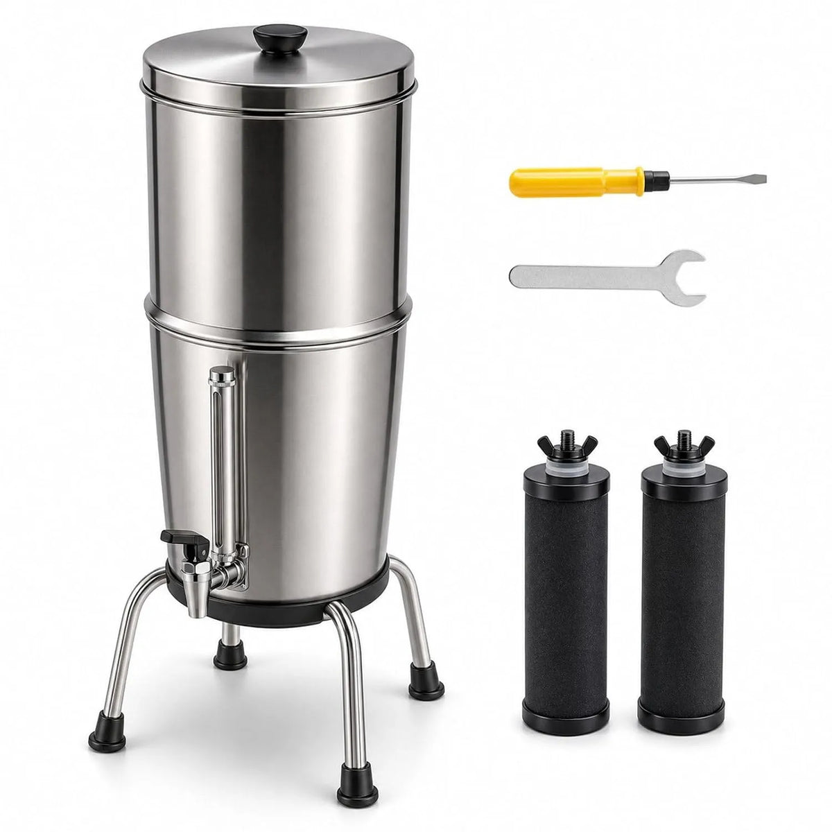 Robinet de cuisine, camping, mitigeur et robinet d'évier, Système de filtration d'eau par gravité avec 2 filtres à charbon et robinet