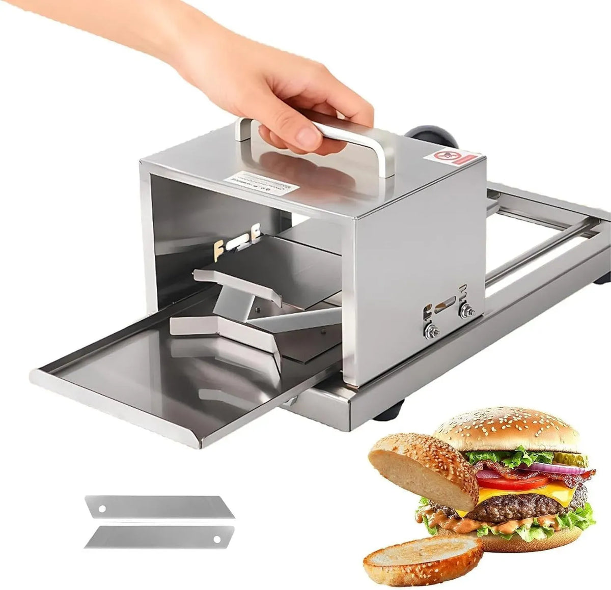 équipé de lame supplémentaire, pour Outil de cuisine essentiel, Trancheuse à bagel en acier inoxydable pour tranches de pain, petits pains et