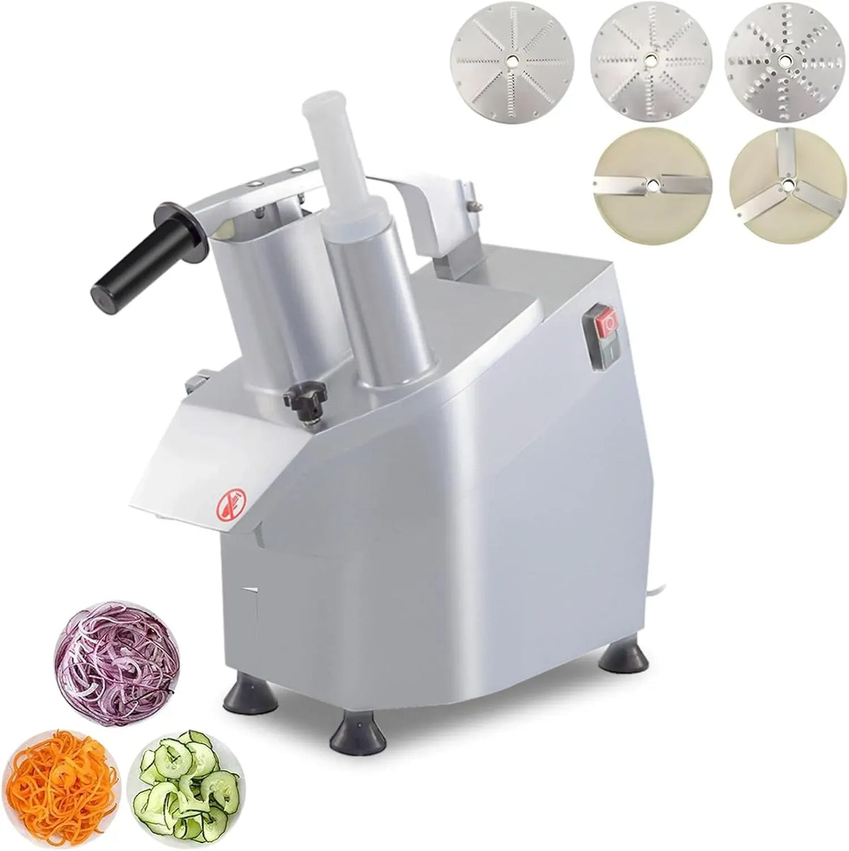double bouche d'alimentation, Tondeuse à légumes professionnelle électrique 550 W, aluminium et acier inoxydable, Jusqu'à 300 kg/h, râpe et trancheuse