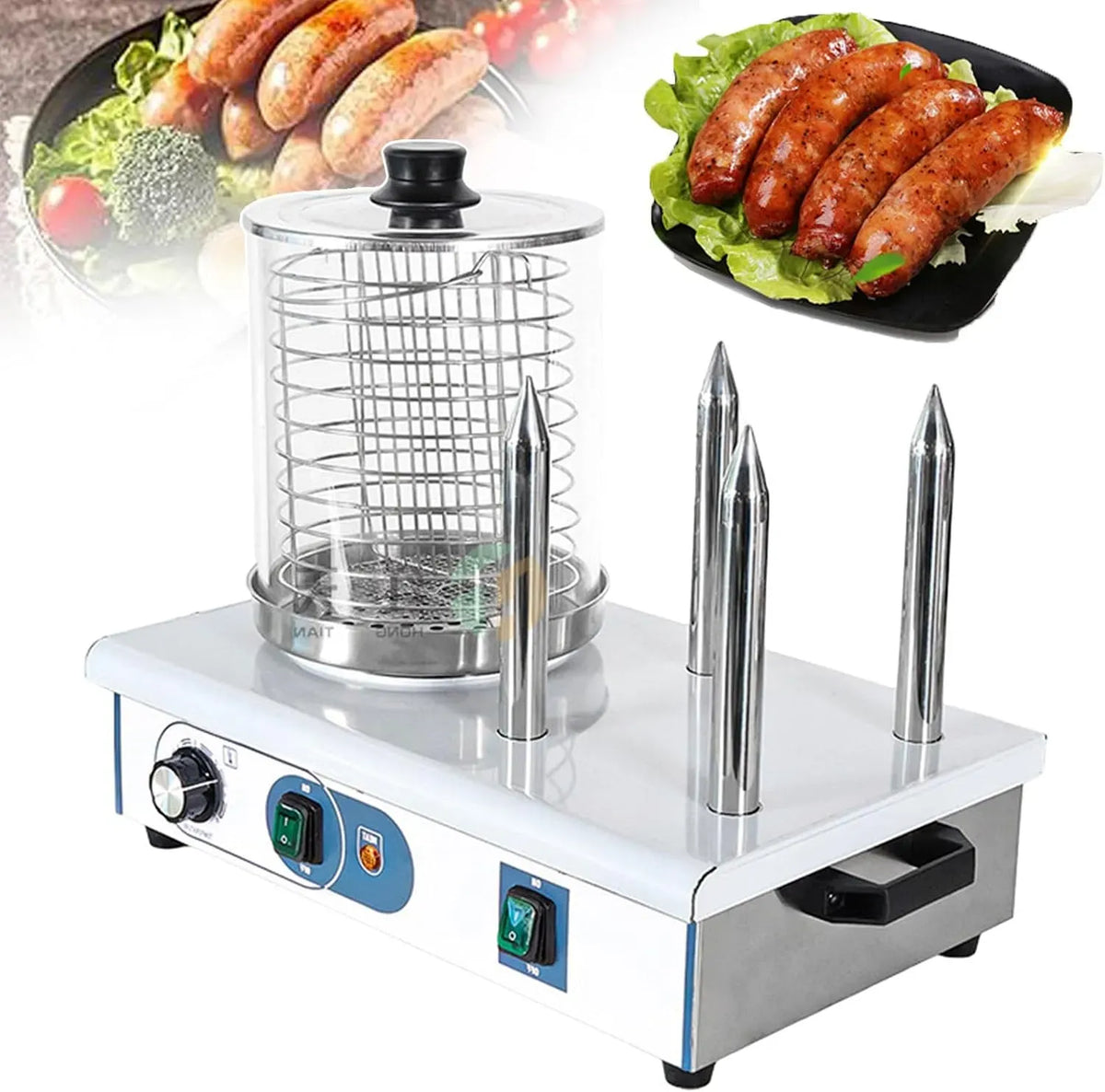 550W/1200W 4-Stick Machine À Hot-Dog, Cuiseur, 550 W, 1200 W, vapeur, 2 zones de température, pour Saucisses