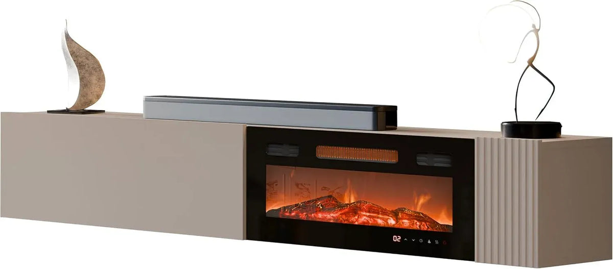 Meuble TV Mirjan24, flamme LED réaliste, 2 battants