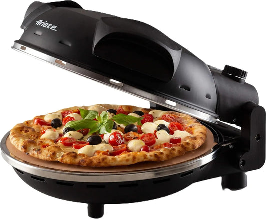 Four électrique à pizza, 1200 W, noir, Température Maximale de 400°C, Pizza 4 Minute, 5 Niveaux de Cuisson, Ariete Pizza Four 917, 1200W, Lames en