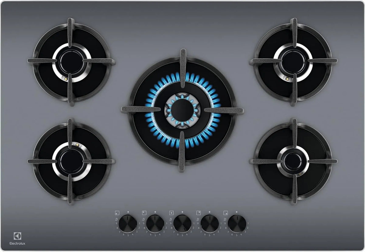 Electrolux 75 cm, TABLE DE CUISSON, 5 brûleurs, grilles en fonte EGG75372M