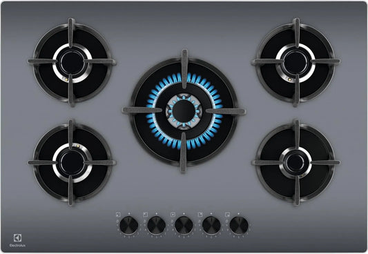 Electrolux 75 cm, TABLE DE CUISSON, 5 brûleurs, grilles en fonte EGG75372M