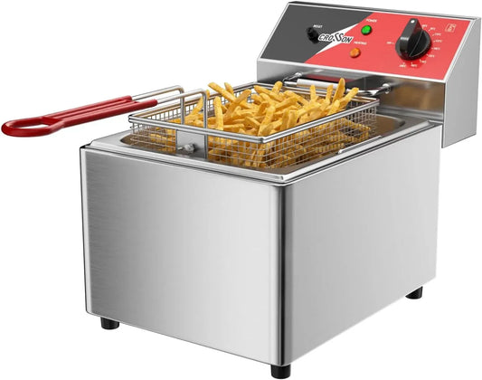 moyen-230V friteuses de comptoir commerciales à usage, panier et couvercle en treillis métallique solide, Friteuse électrique CROSSON 8L avec, 3250W